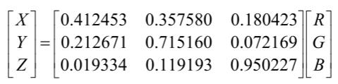 RGB顏色空間轉換到CIEXYZ顏色空間