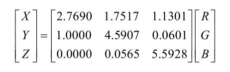 X、Y、Z與R、G、B之間的轉(zhuǎn)換關(guān)系